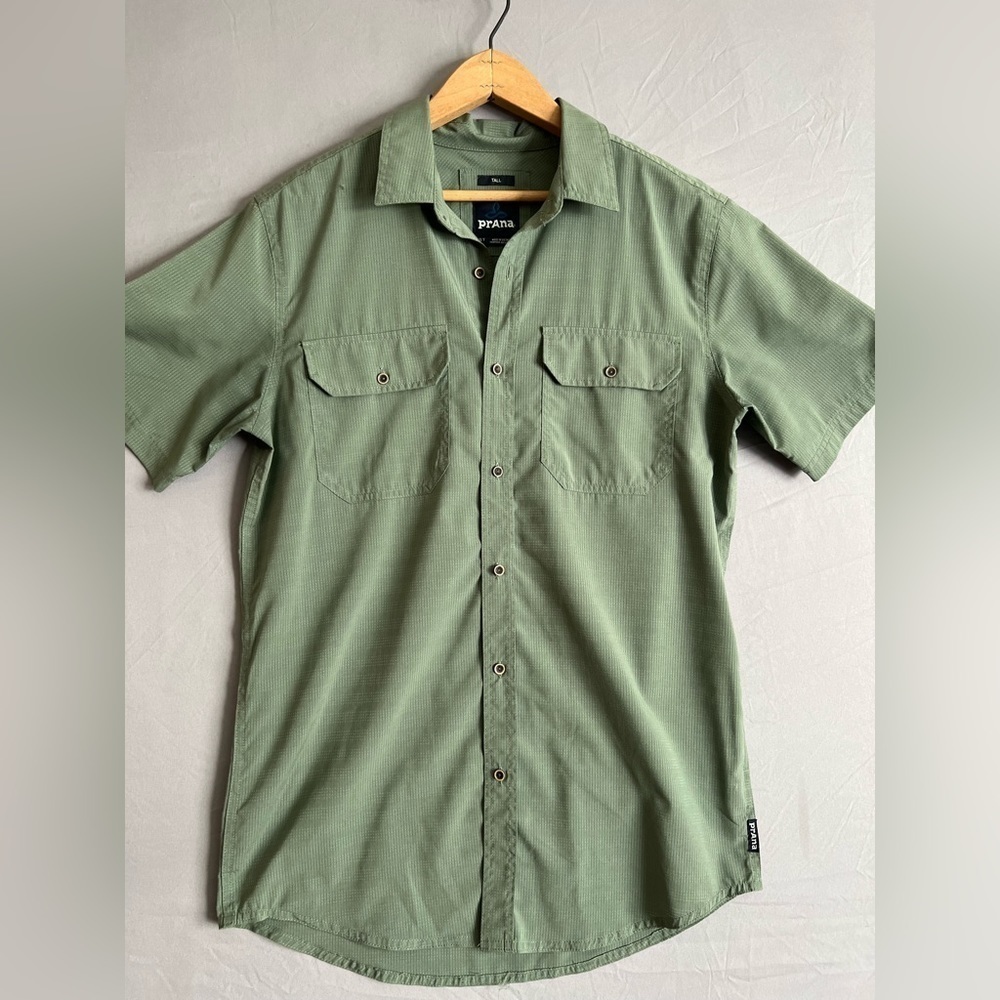 Prana Mens Small Tall Shirt Green Short Sleeve
